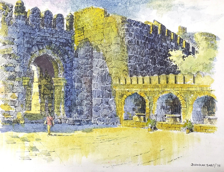 Echoes Of The Citadel (ART-662-119167) - Handpainted Art Painting - 13in X 10in