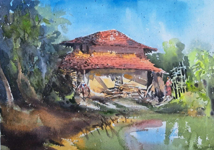 Landscape (ART-18009-119281) - Handpainted Art Painting - 14in X 11in