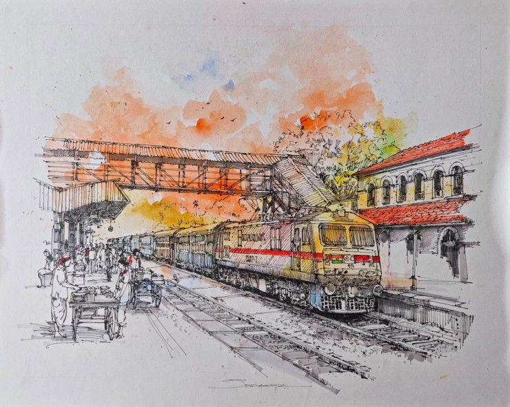 Urban Transit (ART-8658-119292) - Handpainted Art Painting - 23in X 16in