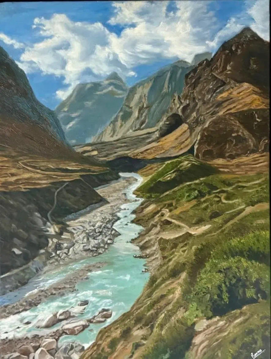 River Of Timeless Stone (ART-18113-119310) - Handpainted Art Painting - 18in X 24in