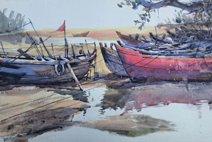 Landscape (ART-18009-119282) - Handpainted Art Painting - 22in X 14in