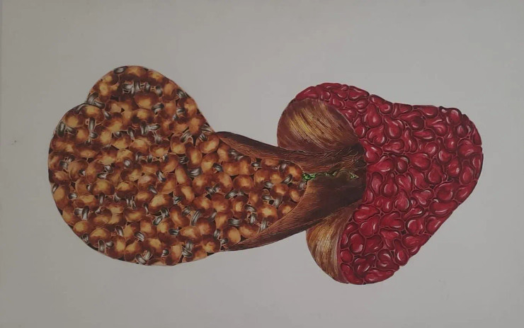 MUSHROOM AND PEAR (ART-18098-119353) - Handpainted Art Painting - 48in X 30in