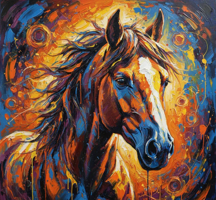 Abstract Textured Horse Painting (ART-3319-119477) - Handpainted Art Painting - 36in X 24in
