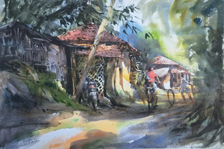 Landscape (ART-18009-119498) - Handpainted Art Painting - 22in X 15in