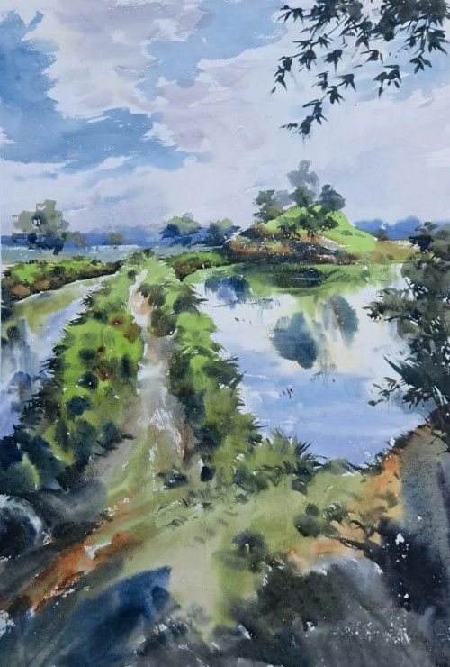 Landscape (ART-18009-119495) - Handpainted Art Painting - 15in X 22in