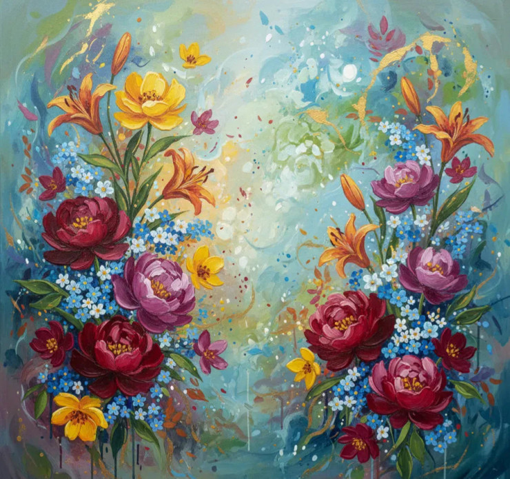 Flowers Painting (ART-3319-119411) - Handpainted Art Painting - 24in X 24in