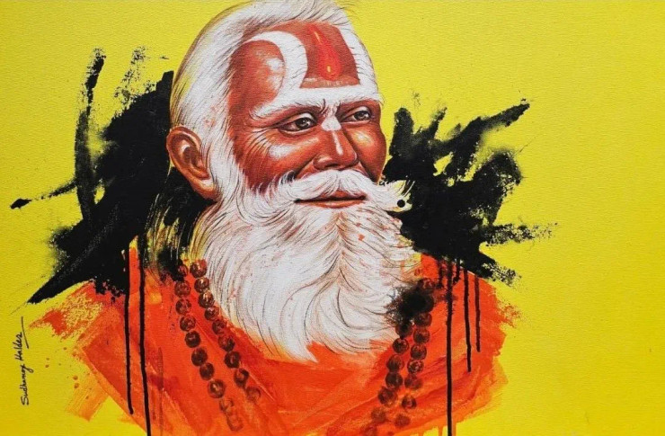 Eternal Wisdom – Contemporary Sage Portrait Painting (ART-6730-119505) - Handpainted Art Painting - 30in X 20in