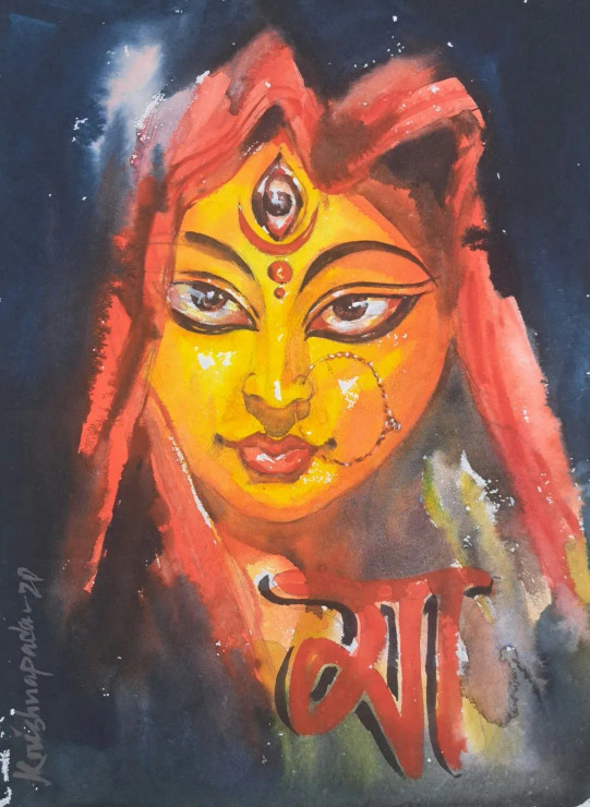 Maa (ART-18009-119453) - Handpainted Art Painting - 11in X 15in