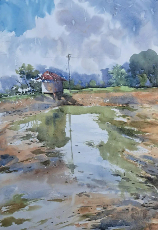 Landscape (ART-18009-119490) - Handpainted Art Painting - 15in X 22in