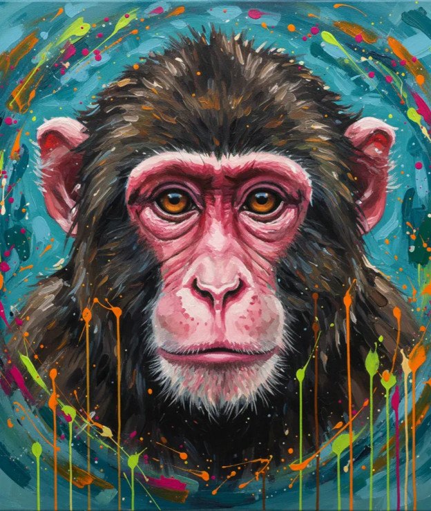 Abstract Monkey Painting (ART-3319-119443) - Handpainted Art Painting - 24in X 24in