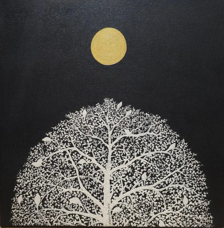 Golden Stillness (ART-6730-119564) - Handpainted Art Painting - 18in X 18in