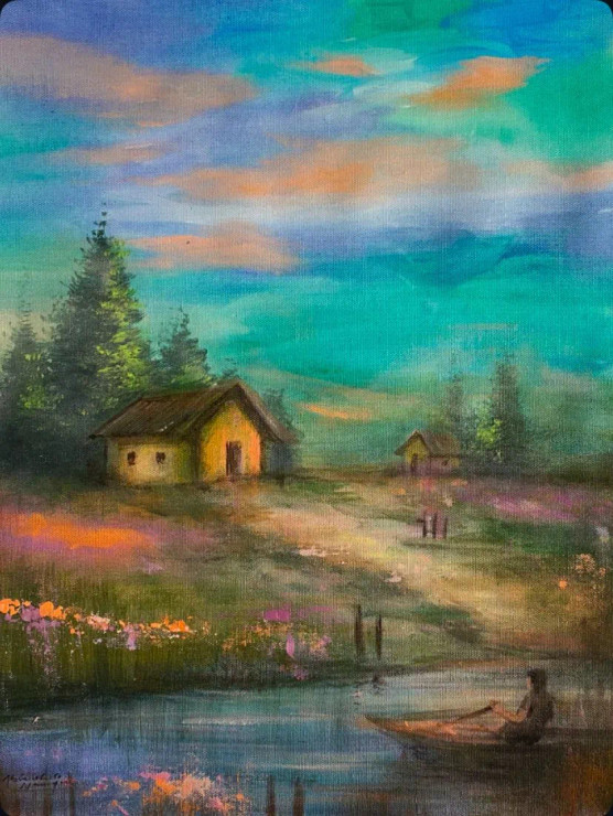 Colorful Landscape (ART-3512-119559) - Handpainted Art Painting - 14in X 17in