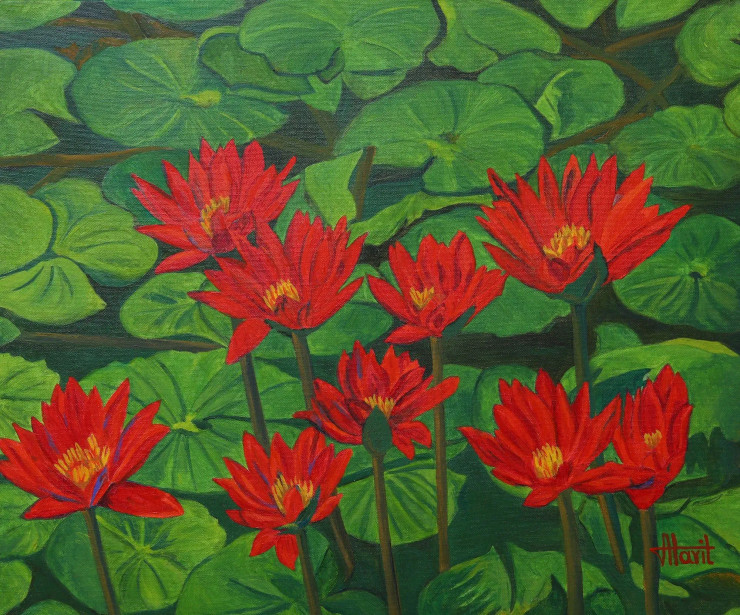 Blooming Lilies (ART-2948-119632) - Handpainted Art Painting - 24in X 20in