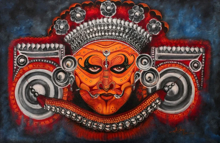 Theyyam (ART-17306-119801) - Handpainted Art Painting - 30in X 20in