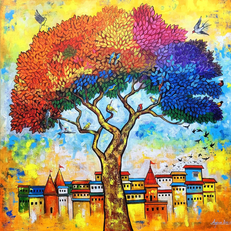 TREE OF UNITY 2 (ART-82-119773) - Handpainted Art Painting - 48in X 48in