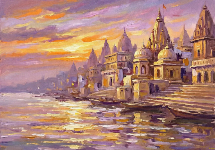 Eternal Glow Of Varanasi (PRT-15697-119928) - Canvas Art Print - 60in X 42in