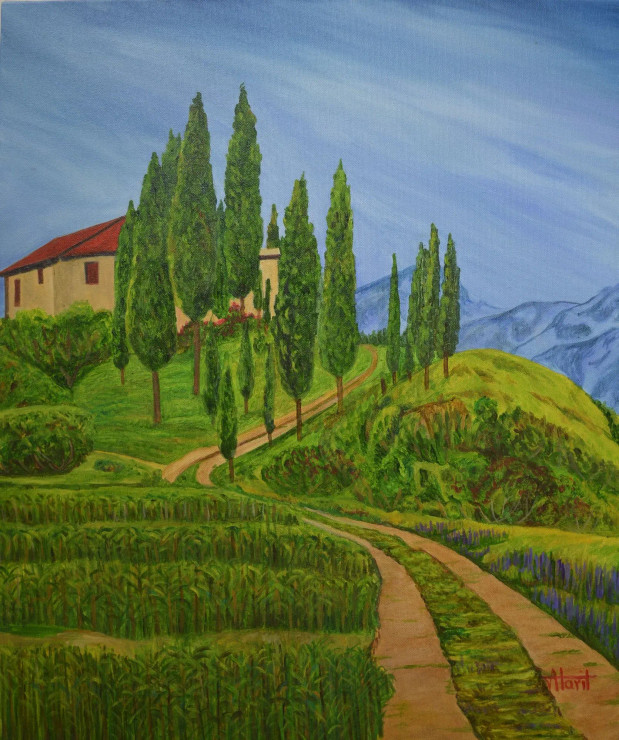 Path To The Villa (ART-2948-119971) - Handpainted Art Painting - 20in X 24in