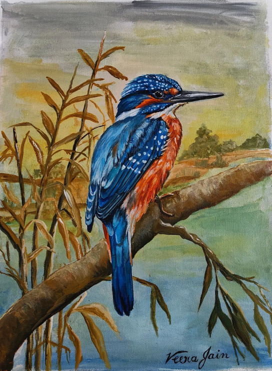 Neelkanth (ART-3827-119813) - Handpainted Art Painting - 14in X 18in