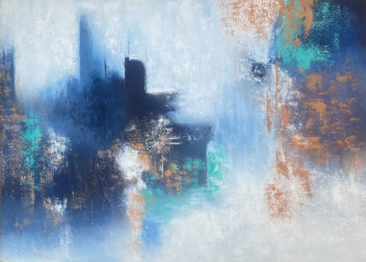Azure Silence (ART-8156-119878) - Handpainted Art Painting - 46in X 34in