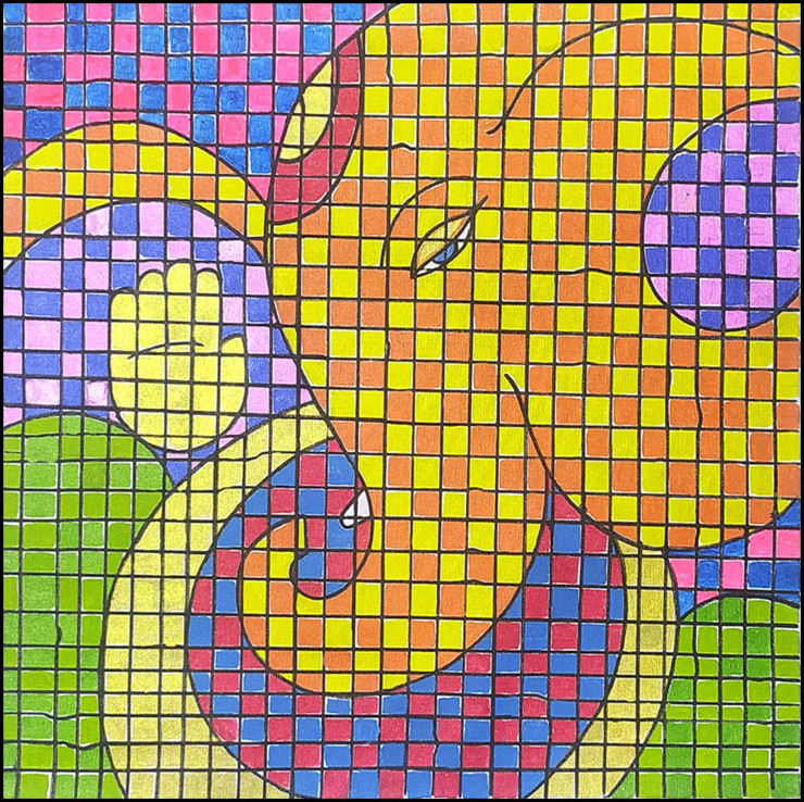 Ganesha Mosaic (ART-18155-119792) - Handpainted Art Painting - 24in X 24in