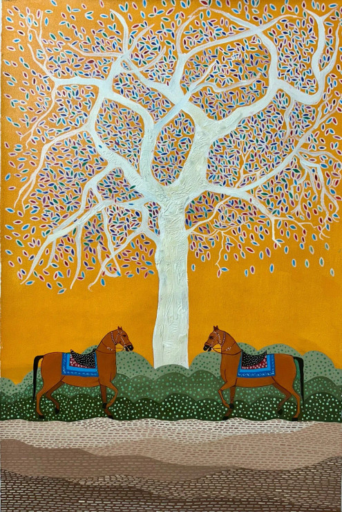 Gond Tree Of Life Painting | Original Handmade Tribal Wall Art (ART-16885-119806) - Handpainted Art Painting - 24in X 36in