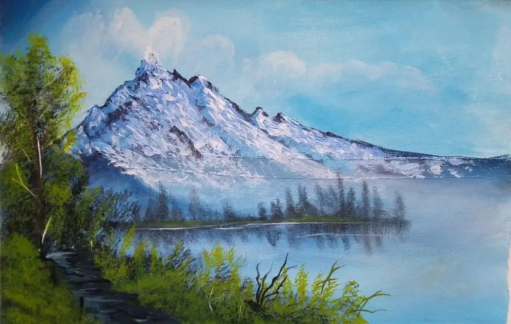 Landscape Mountain Painting (ART-6189-120029) - Handpainted Art Painting - 18in X 12in