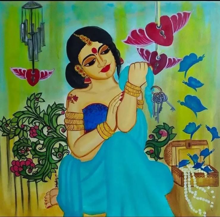 Mugdha (ART-17479-120047) - Handpainted Art Painting - 32in X 32in