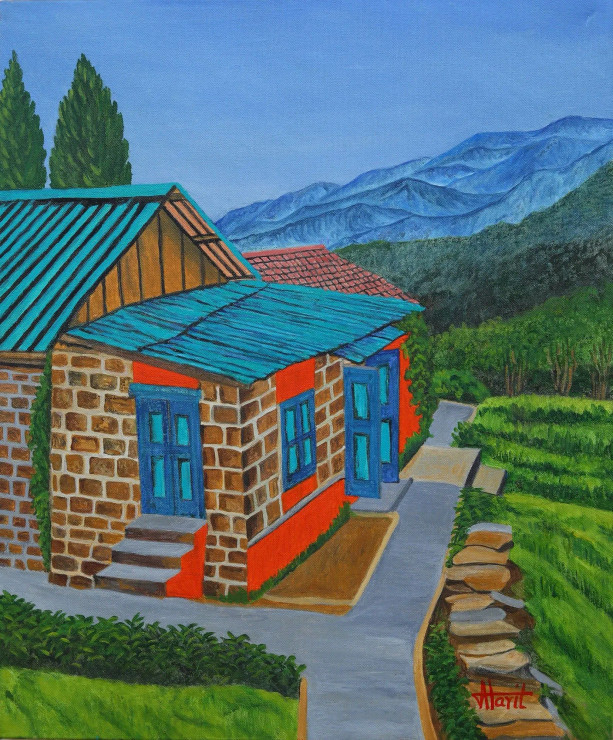 Blue Doors (ART-2948-119915) - Handpainted Art Painting - 20in X 24in
