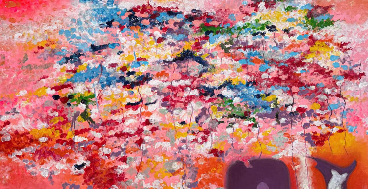 Falling Into Spring (ART-8156-119876) - Handpainted Art Painting - 53in X 28in