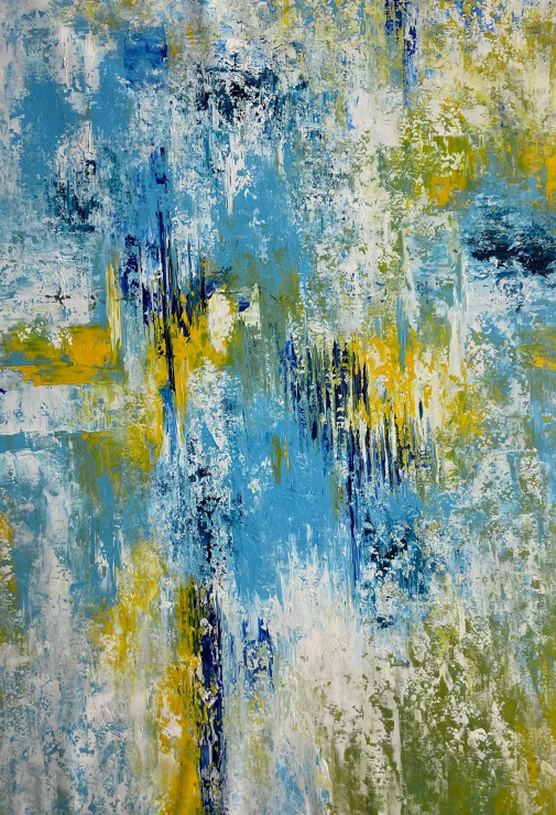 Rhythm In Blue And Gold (ART-8156-119867) - Handpainted Art Painting - 42in X 62in