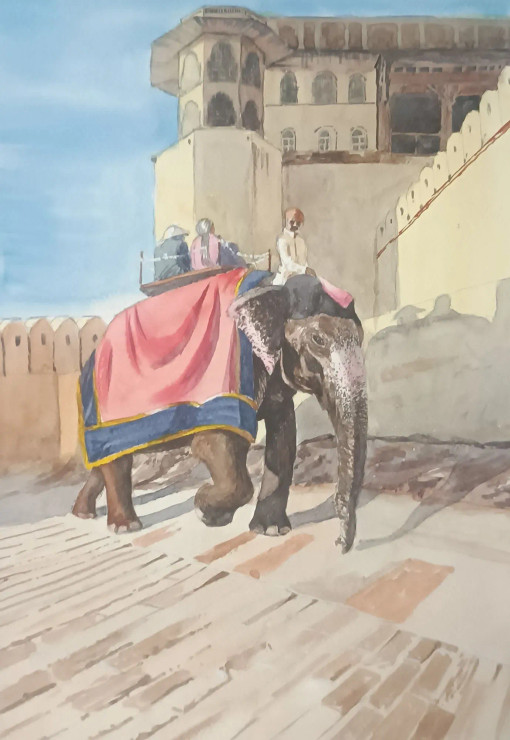 The Historic Ride (ART-7362-120077) - Handpainted Art Painting - 10in X 15in