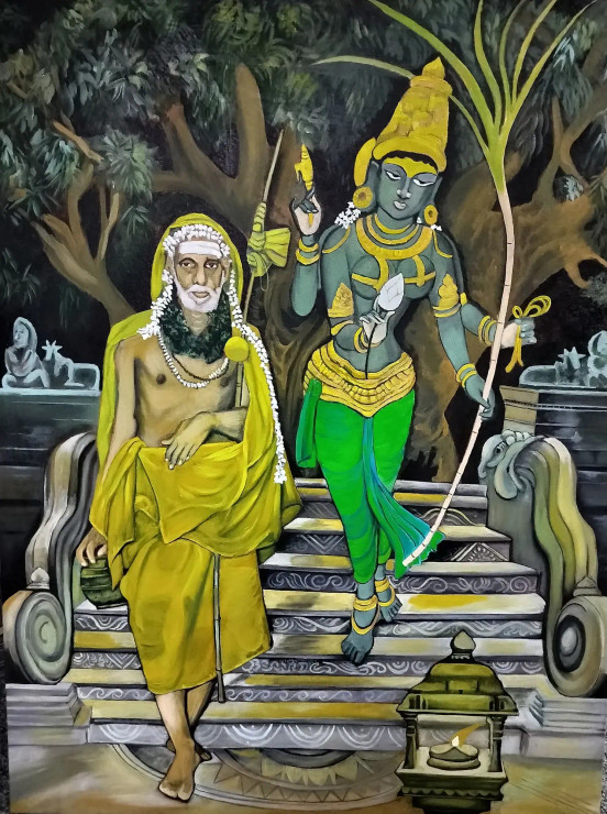 Maha Periyava (ART-18168-120123) - Handpainted Art Painting - 36in X 48in
