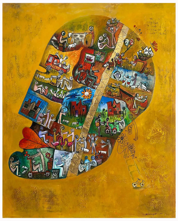 The City Inside The Mind (ART-16405-120144) - Handpainted Art Painting - 48in X 60in