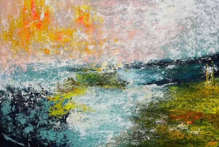 River Beneath The Hills (PRT-8156-120207) - Canvas Art Print - 36in X 24in