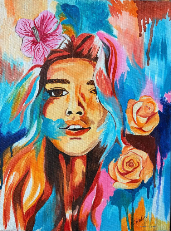 Floral Whispers (ART-18084-120179) - Handpainted Art Painting - 12in X 16in