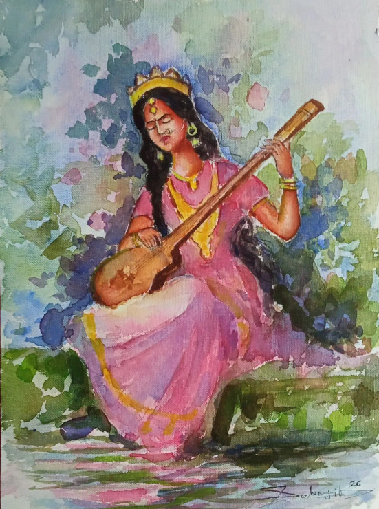 Melody Of Divine Grace (ART-17209-120317) - Handpainted Art Painting - 11in X 15in