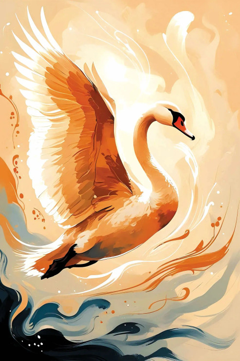 Golden Grace In Flight – Swan Canvas Wall Art Print (PRT-16330-120242) - Canvas Art Print - 24in X 36in