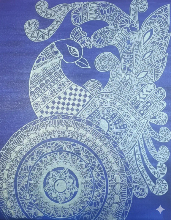 Cerulean Majesty: Intricate Hand-Drawn Peacock Mandala Canvas Art (PRT-18077-120168) - Canvas Art Print - 23in X 30in