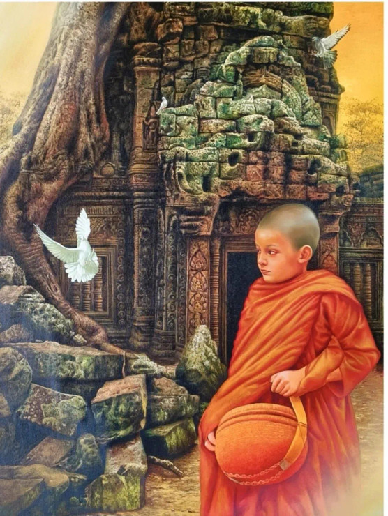 Angkor Wat, The Timeless Stones (ART-1758-120391) - Handpainted Art Painting - 30in X 40in