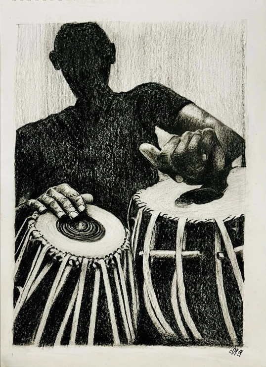 Rhythm Of Hands, Hands Playing Table (ART-4788-120331) - Handpainted Art Painting - 12in X 16in