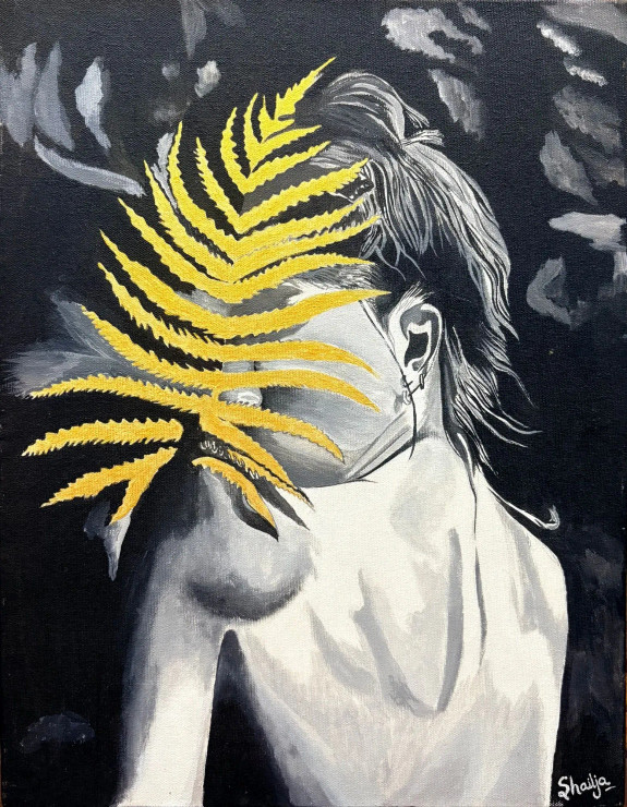 Veiled In Gold (ART-18084-120181) - Handpainted Art Painting - 14in X 18in