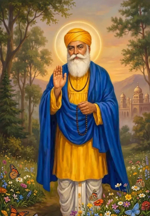 Guru Nanak Ji Painting (ART-3319-120419) - Handpainted Art Painting - 36in X 48in