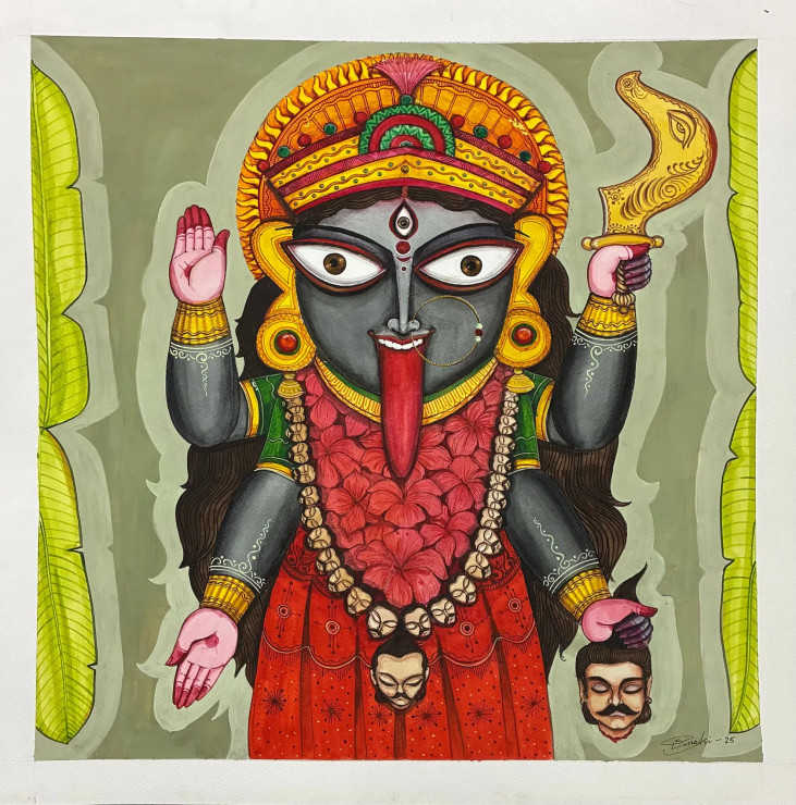 Kali: The Destroyer Of Ego (ART-18220-120415) - Handpainted Art Painting - 22in X 22in