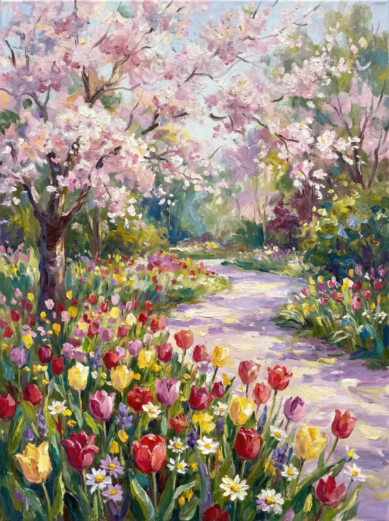 Path Through The Spring Blooms (PRT-15697-120452) - Canvas Art Print - 45in X 60in