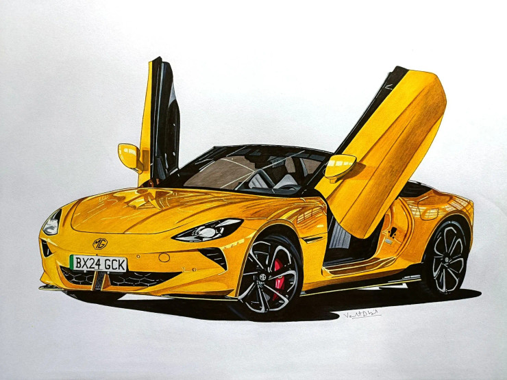 MG Cyberster 3D (ART-8874-120443) - Handpainted Art Painting - 16in X 12in