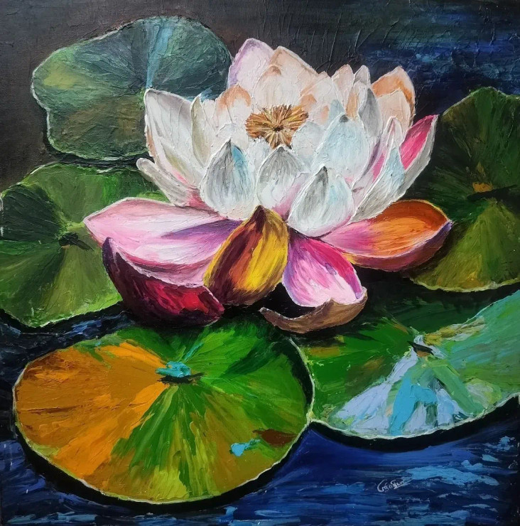 Lotus (ART-18168-120454) - Handpainted Art Painting - 24in X 24in
