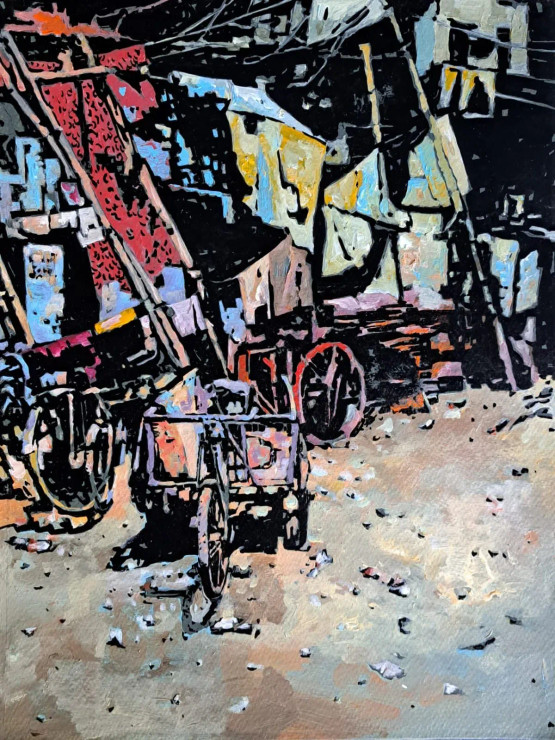 Slum Area (ART-18009-120502) - Handpainted Art Painting - 14in X 11in