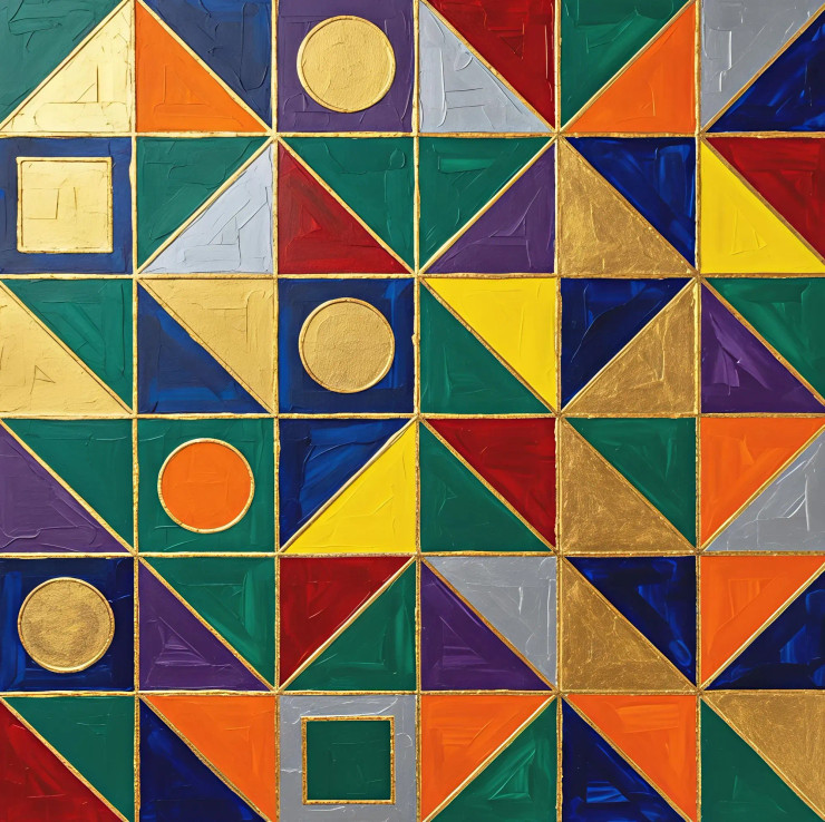 Golden Geometry Harmony – Modern Abstract Geometric Art Print (PRT-16330-120530) - Canvas Art Print - 24in X 24in
