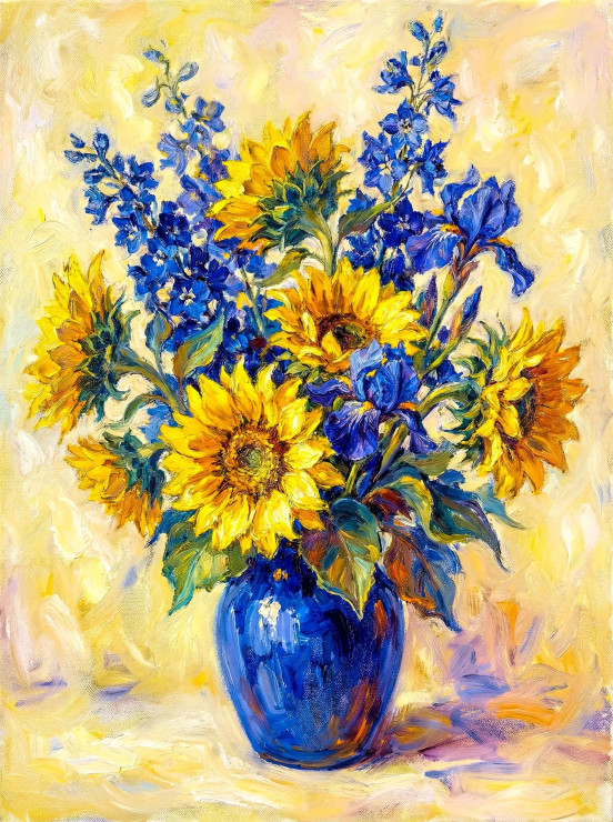 Amber Sunflowers (PRT-15697-120450) - Canvas Art Print - 45in X 60in