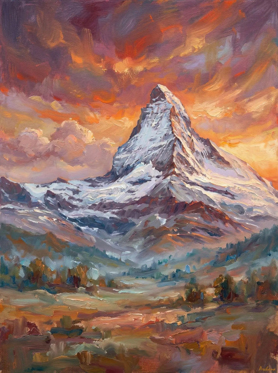 Crimson Glow On Frozen Peaks (PRT-15697-120548) - Canvas Art Print - 45in X 60in